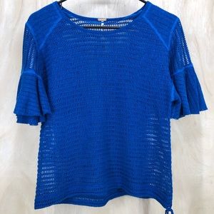 Free People Cobalt Blue Crochet Shirt Sz Medium.   P26